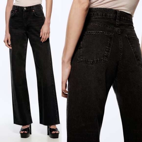 Highrise Wide Leg Raw Hem Jeans Blogger 